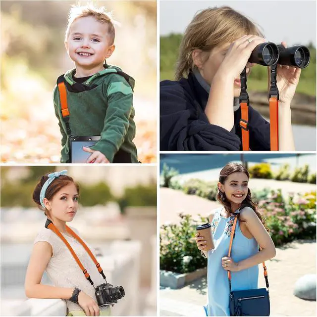 Alt view image 2 of 6 - FIEIL Universal Shoulder Strap, Neoprene Padded Bag Strap with Double Adjustable Buckles, Comfortable Neck Lanyard for Camera, Cellphone Tablet,iPad, Laptop, Binocular, Luggage Bag(Orange)