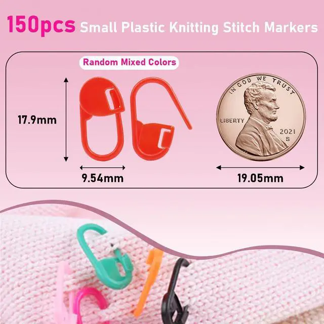 Alt view image 2 of 6 - 150pcs Assorted Colors Crochet Stitch Markers for Crocheting, Crochet Marker for Crocheting Knitting Yarn Crafts Weaving Locking Plastic Safety Pins Yarn Pins Knitting Supplies Accessories