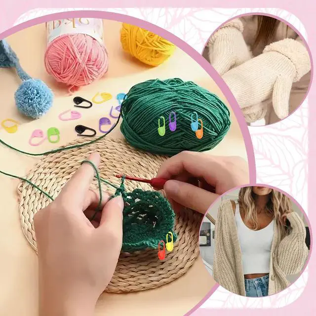 Alt view image 4 of 6 - 150pcs Assorted Colors Crochet Stitch Markers for Crocheting, Crochet Marker for Crocheting Knitting Yarn Crafts Weaving Locking Plastic Safety Pins Yarn Pins Knitting Supplies Accessories