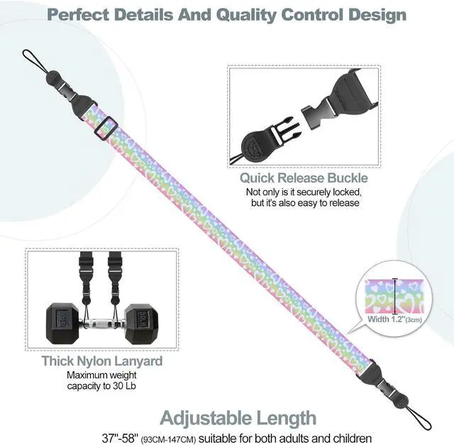 Alt view image 6 of 6 - Adjustable Shoulder Strap, Comfortable Camera Strap, Neck Lanyard for iPad Tablet Case, Camera, Binocular, Luggage Bag (Rainbow Heart Shoulder Strap)