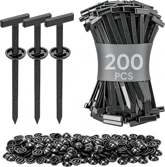 Main image of 200PCS T-Head Cable Tie Buckle, PA66 Push Pin Clips for Car Repair | Self-locking Triple-Tooth, Anti-Aging & Tough. Heat and Impact Resistant. For Fender, Bumper, Trunk Liner. Bases Included