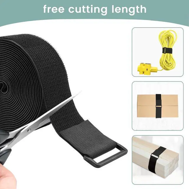 Alt view image 3 of 7 - 1.5In x 16Ft Cinch Straps Heavy Duty With 20 Buckles, Black Nylon Hook and Loop Straps, Reusable Long Cable Ties for Organizer or Storage