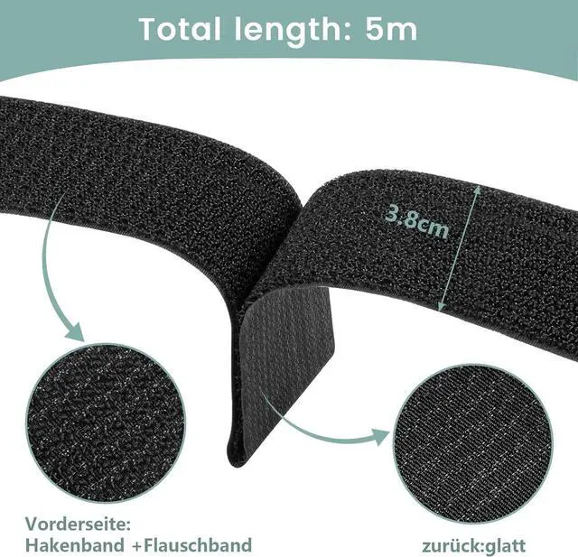 Alt view image 4 of 7 - 1.5In x 16Ft Cinch Straps Heavy Duty With 20 Buckles, Black Nylon Hook and Loop Straps, Reusable Long Cable Ties for Organizer or Storage
