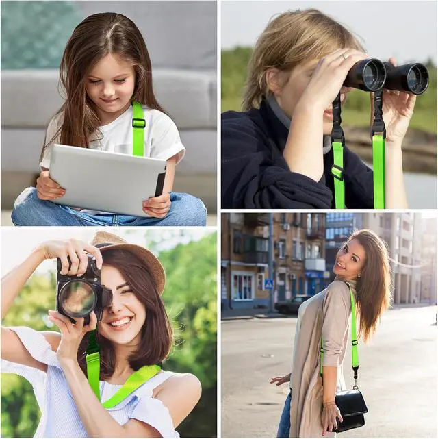 Alt view image 2 of 6 - FIEIL Universal Shoulder Strap, Neoprene Padded Bag Strap with Double Adjustable Buckles, Comfortable Neck Lanyard for Camera, Cellphone Tablet,iPad, Laptop, Binocular, Luggage Bag(Fluorescent Green)