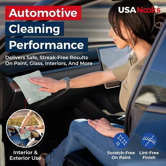 Alt view image 5 of 7 - USANOOKS Microfiber Cleaning Cloth - Sea Green - 12Pcs (12.5x12.5 inch) High Performance - 1200 Washes, Ultra Absorbent Car Towel Traps Grime & Liquid for Streak-Free Mirror Shine - car Washing Cloth