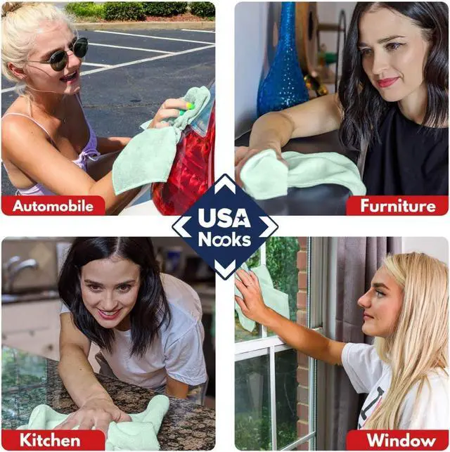 Alt view image 7 of 7 - USANOOKS Microfiber Cleaning Cloth - Sea Green - 12Pcs (12.5x12.5 inch) High Performance - 1200 Washes, Ultra Absorbent Car Towel Traps Grime & Liquid for Streak-Free Mirror Shine - car Washing Cloth