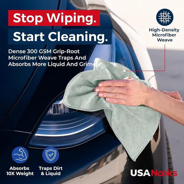 Alt view image 6 of 7 - USANOOKS Microfiber Cleaning Cloth - Sea Green - 12Pcs (12.5x12.5 inch) High Performance - 1200 Washes, Ultra Absorbent Car Towel Traps Grime & Liquid for Streak-Free Mirror Shine - car Washing Cloth