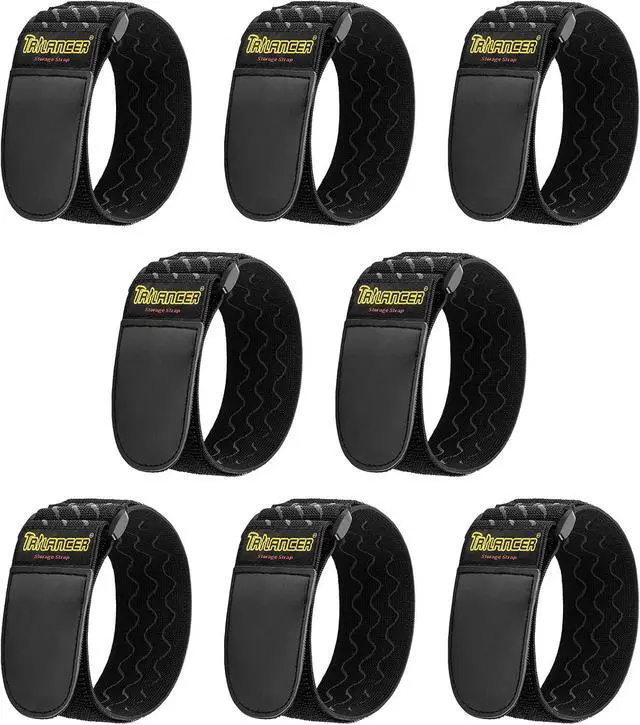 Main image of Trilancer Elastic Cinch Straps with Anti-Slip Strips, 12'' x 2'' (8 Pack) | Heavy Duty Multipurpose Hook and Loop Straps for Extension Cords, Cables, Ropes, Hoses, Bikes, Pant Garters