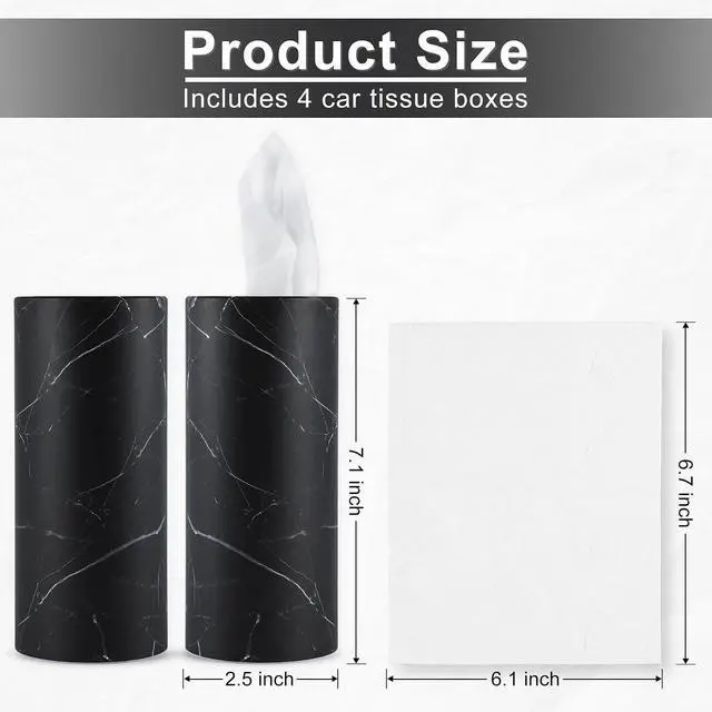 Alt view image 2 of 6 - SINGARO Tissue Holder, 4 Pack Car Cup Holder Facial Tissues with Travel Tissue Bag, Quick and Convenient Flower Combination Car Tissue Box(4 Canisters/200 Tissues) Black