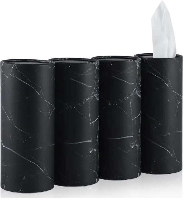 Main image of SINGARO Tissue Holder, 4 Pack Car Cup Holder Facial Tissues with Travel Tissue Bag, Quick and Convenient Flower Combination Car Tissue Box(4 Canisters/200 Tissues) Black