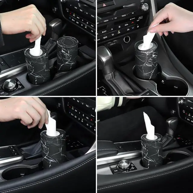 Alt view image 4 of 6 - SINGARO Tissue Holder, 4 Pack Car Cup Holder Facial Tissues with Travel Tissue Bag, Quick and Convenient Flower Combination Car Tissue Box(4 Canisters/200 Tissues) Black