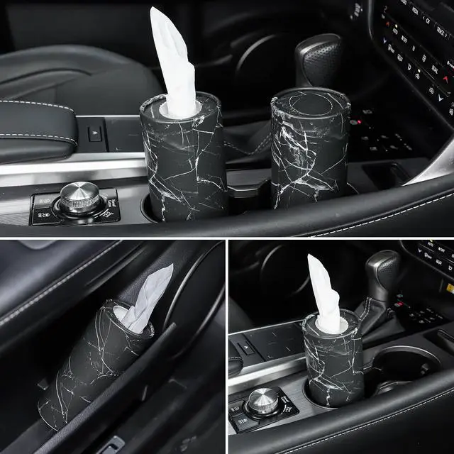Alt view image 5 of 6 - SINGARO Tissue Holder, 4 Pack Car Cup Holder Facial Tissues with Travel Tissue Bag, Quick and Convenient Flower Combination Car Tissue Box(4 Canisters/200 Tissues) Black