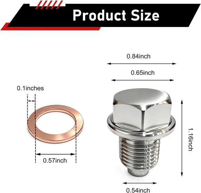 Alt view image 2 of 7 - Magnetic Oil Drain Plug M14x1.5, Stainless Steel Oil Drain Plug with 5 PCS Copper Crush Washer Anti Leakage Replacement for Car Motorcycle Boat