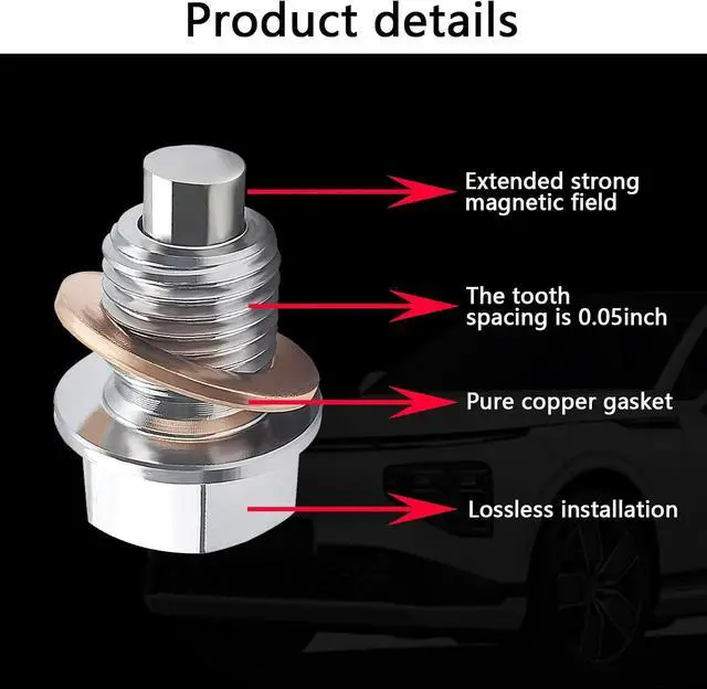 Alt view image 3 of 7 - Magnetic Oil Drain Plug M14x1.5, Stainless Steel Oil Drain Plug with 5 PCS Copper Crush Washer Anti Leakage Replacement for Car Motorcycle Boat