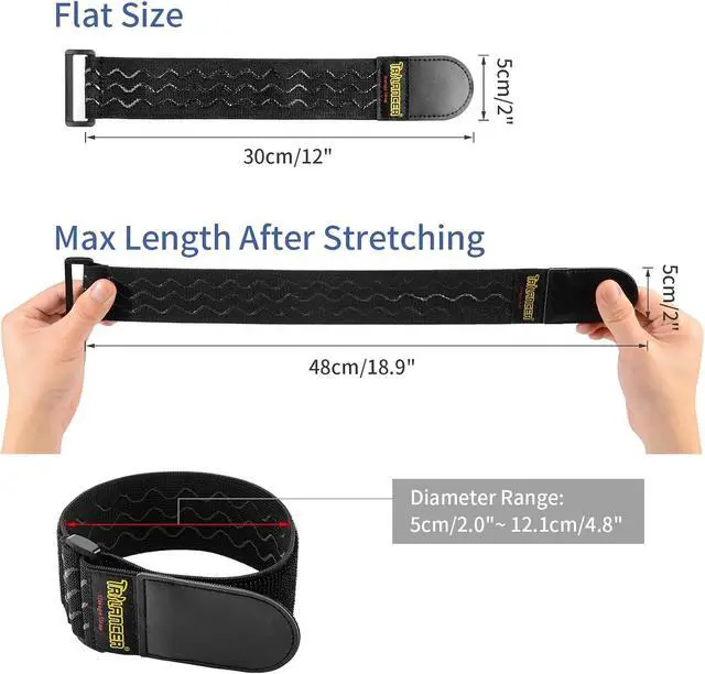 Alt view image 3 of 7 - Trilancer Elastic Cinch Straps with Anti-Slip Strips, 12'' x 2'' (8 Pack) | Heavy Duty Multipurpose Hook and Loop Straps for Extension Cords, Cables, Ropes, Hoses, Bikes, Pant Garters