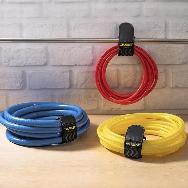 Alt view image 4 of 7 - Trilancer Elastic Cinch Straps with Anti-Slip Strips, 12'' x 2'' (8 Pack) | Heavy Duty Multipurpose Hook and Loop Straps for Extension Cords, Cables, Ropes, Hoses, Bikes, Pant Garters