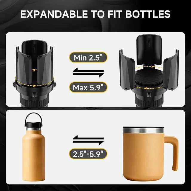 Alt view image 4 of 6 - DYLEN Large Cup Holder Expander with Expandable Arms, Fits 2.5-5.9" Bottles | Cup Holder Adapter Fits Owala/YETI/Hydro Flask/Stanley 1264 oz; Most Large Bottles; Compatible with Round Cup Holders
