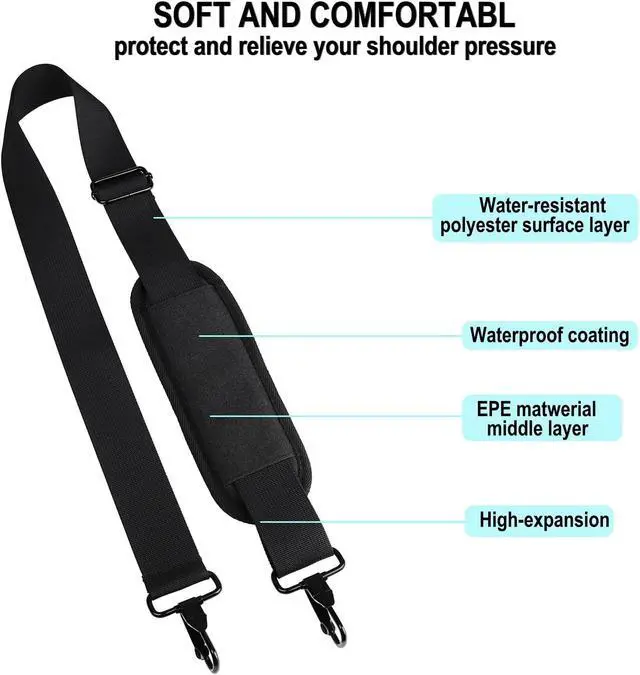 Alt view image 4 of 7 - 56 inch Shoulder Strap, Universal Adjustable Thick Soft Shoulder Strap | Shoulder Strap, Replacement Comfortable Belt with Metal Swivel Hooks for Laptop Messenger Bag, Briefcase, Shoulder Bag