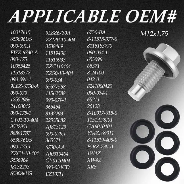 Alt view image 3 of 7 - M12*1.75 Oil Drain Plug with 5PCS Oil Drain Plug Gasket OEM#EJ7Z-6730-A | Iron Zinc-Coated Oil Pan Drain Plug,Automotive Replacement Engine Oil Drain Plugs,Essential Oil Plug Bolt Car Accessories