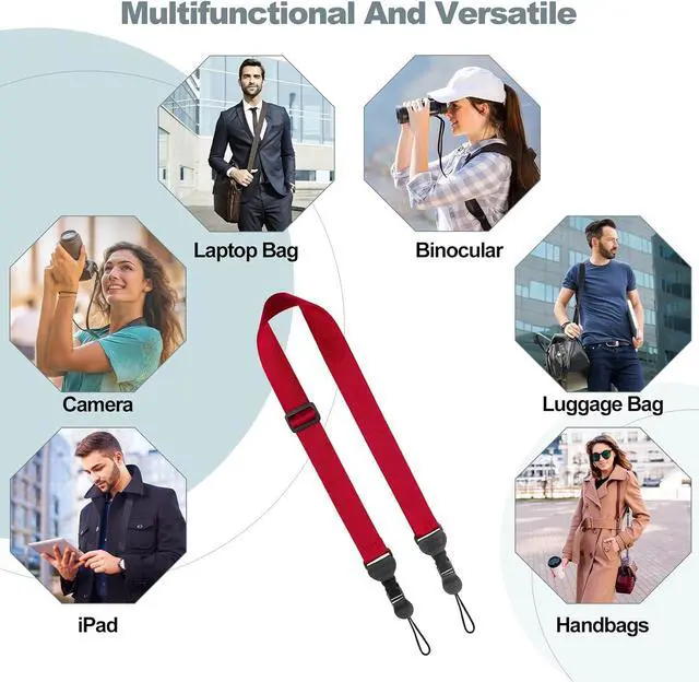 Alt view image 5 of 6 - Adjustable Shoulder Strap, Comfortable Camera Strap, Neck Lanyard for iPad Tablet Case, Camera, Binocular, Luggage Bag (Red Shoulder Strap)