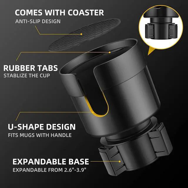 Alt view image 2 of 6 - TYKOR Car Cup Holder Expander, Extender for Car with Adjustable Base | Cup holder Adapter, Fits Yeti 24/36/46oz, Owala 12/24/40oz, Large Bottles and Mugs in 3"-3.9" (16-40oz)