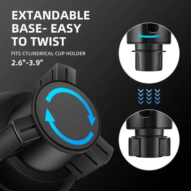 Alt view image 3 of 6 - TYKOR Car Cup Holder Expander, Extender for Car with Adjustable Base | Cup holder Adapter, Fits Yeti 24/36/46oz, Owala 12/24/40oz, Large Bottles and Mugs in 3"-3.9" (16-40oz)