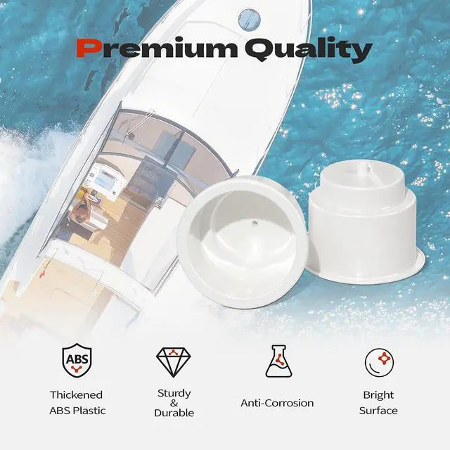 Alt view image 3 of 7 - 4 PCS Boat Cup Holder Insert, Plastic Cup Holder for Boat, Marine Drink Holder Replacement with Drain for Marine Boats, Deck, Car, RV, Camper (White)