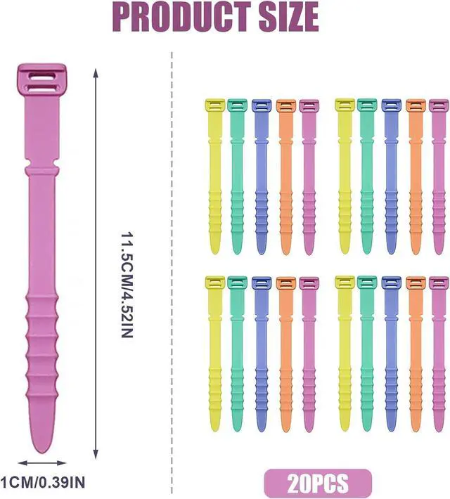 Alt view image 2 of 7 - 20pcs Silicone Cable Ties, Cord Organizer Straps Reusable Zip Ties Elastic Cord Management for Headphones Phone Charging Wire USB Home Office Table Organization (Yellow, Green, Pink, Orange, Blue)