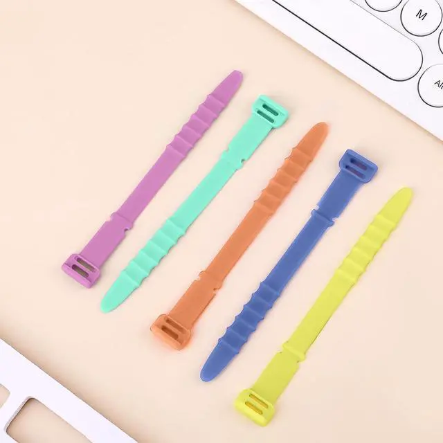 Alt view image 3 of 7 - 20pcs Silicone Cable Ties, Cord Organizer Straps Reusable Zip Ties Elastic Cord Management for Headphones Phone Charging Wire USB Home Office Table Organization (Yellow, Green, Pink, Orange, Blue)