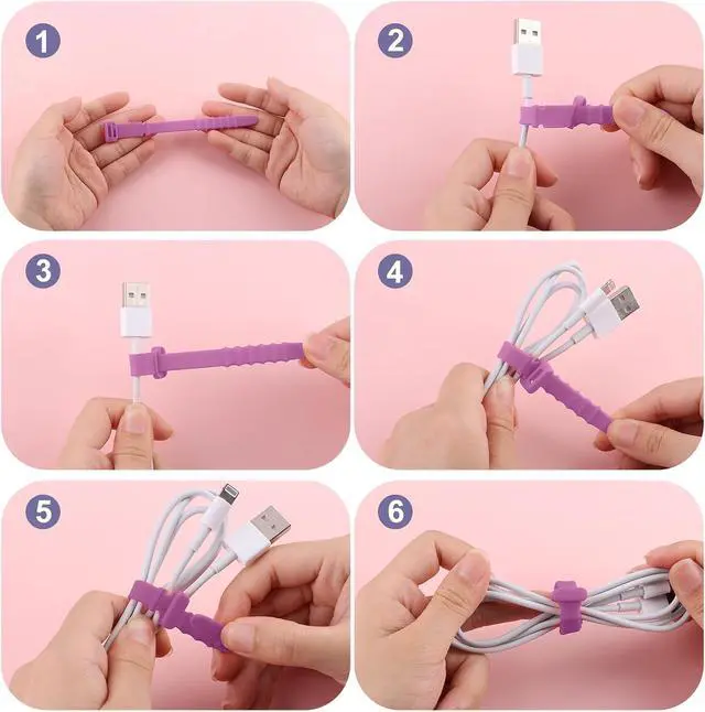 Alt view image 5 of 7 - 20pcs Silicone Cable Ties, Cord Organizer Straps Reusable Zip Ties Elastic Cord Management for Headphones Phone Charging Wire USB Home Office Table Organization (Yellow, Green, Pink, Orange, Blue)