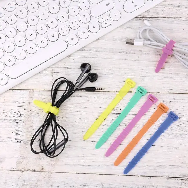 Alt view image 6 of 7 - 20pcs Silicone Cable Ties, Cord Organizer Straps Reusable Zip Ties Elastic Cord Management for Headphones Phone Charging Wire USB Home Office Table Organization (Yellow, Green, Pink, Orange, Blue)