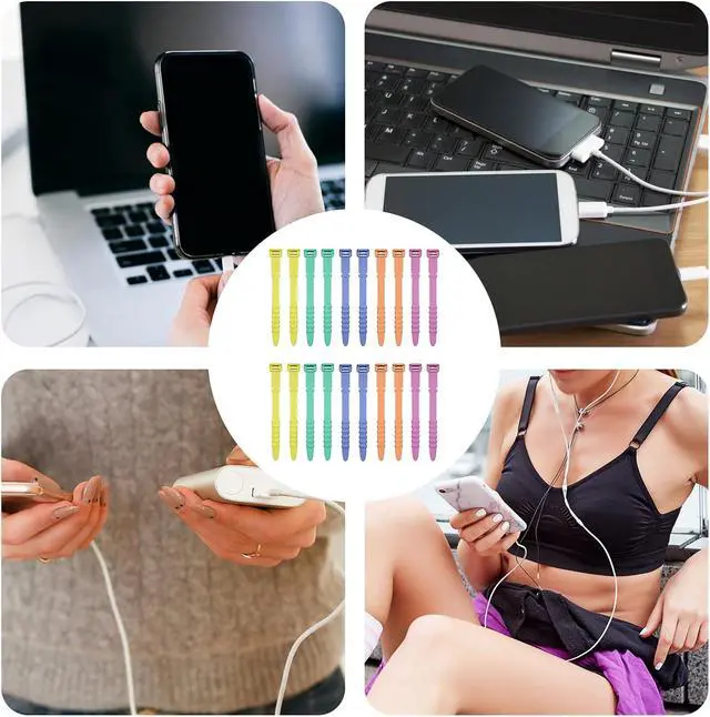 Alt view image 7 of 7 - 20pcs Silicone Cable Ties, Cord Organizer Straps Reusable Zip Ties Elastic Cord Management for Headphones Phone Charging Wire USB Home Office Table Organization (Yellow, Green, Pink, Orange, Blue)