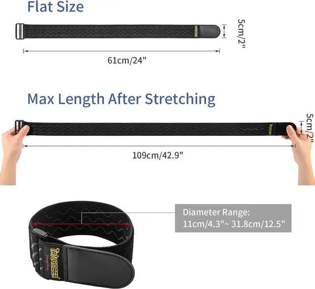 Alt view image 3 of 7 - Trilancer Elastic Cinch Straps with Anti-Slip Strips, 24'' x 2'' (4 Pack) | Multipurpose Hook and Loop Bundling Straps for Hose, Cords, Bike, Luggage, Camping, Yoga Mats