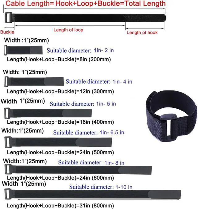 Alt view image 3 of 7 - 10Pack 1x8 Reusable Nylon Cable Straps with Buckle for Cords Organizer | Self-adhesive, Fastening Hook and Loop Cables,black Securing Straps,Cinch Straps,Adjustable, Heavy Duty Cords Storage tidy