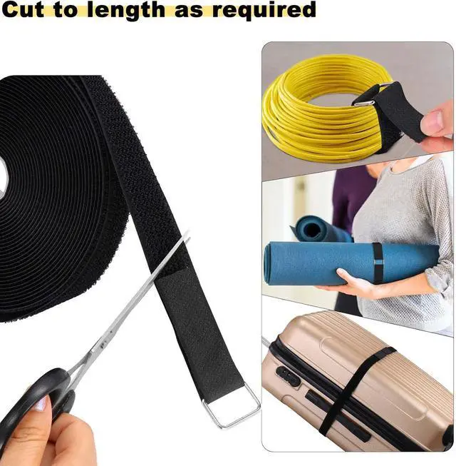 Alt view image 2 of 7 - YMCRLUX 1"x16ft Hook and Loop Straps with 25 Metal Buckles, Adjustable Fastening Cable Straps, Cut-to-Length Cinch Strap, Reusable Nylon Securing Cord Ties for Organizer or Storage, 1 inch Wide, Black