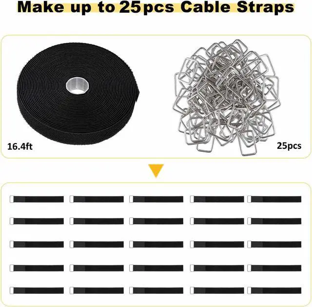 Alt view image 4 of 7 - YMCRLUX 1"x16ft Hook and Loop Straps with 25 Metal Buckles, Adjustable Fastening Cable Straps, Cut-to-Length Cinch Strap, Reusable Nylon Securing Cord Ties for Organizer or Storage, 1 inch Wide, Black