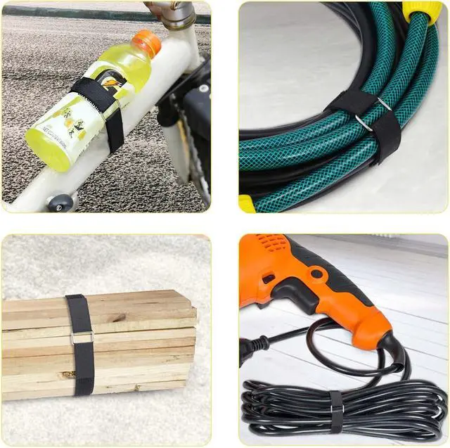 Alt view image 6 of 7 - YMCRLUX 1"x16ft Hook and Loop Straps with 25 Metal Buckles, Adjustable Fastening Cable Straps, Cut-to-Length Cinch Strap, Reusable Nylon Securing Cord Ties for Organizer or Storage, 1 inch Wide, Black