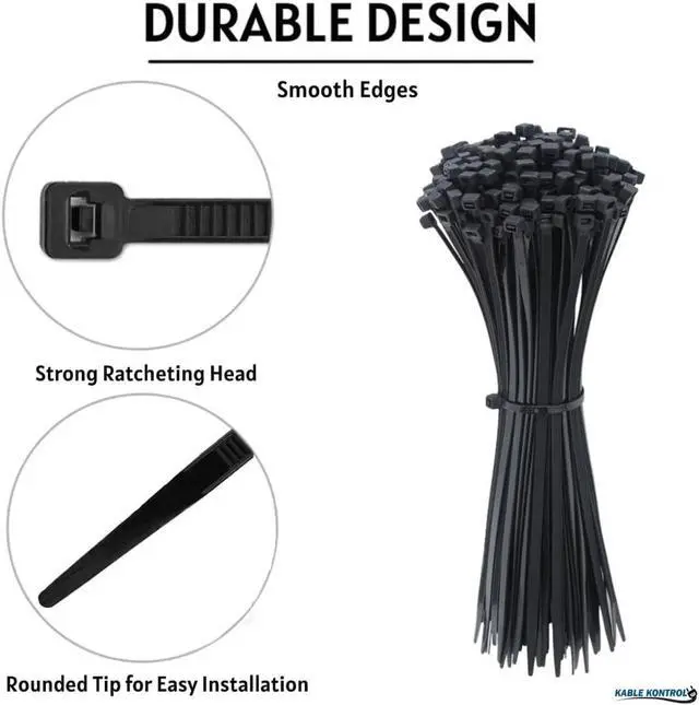 Alt view image 4 of 6 - Kable Kontrol Cable Zip Ties, 4 Inch, 100 Pcs, 18lbs Test, Black | Nylon Plastic, UV-Resistant, Self Locking, UL Listed, Indoor & Outdoor Use
