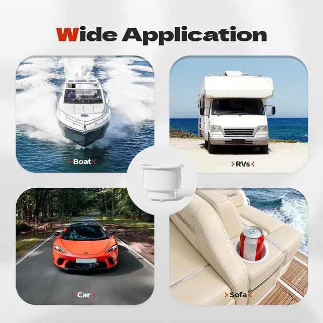 Alt view image 6 of 7 - 4 PCS Boat Cup Holder Insert, Plastic Cup Holder for Boat, Marine Drink Holder Replacement with Drain for Marine Boats, Deck, Car, RV, Camper (White)