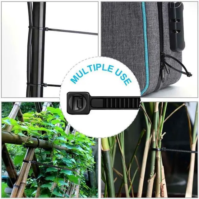 Alt view image 6 of 6 - HMROPE 100pcs Cable Zip Ties Heavy Duty 8 Inch, Premium Plastic Wire Ties with 50 Pounds Tensile Strength, Self-Locking Black Nylon Tie Wraps for Indoor and Outdoor