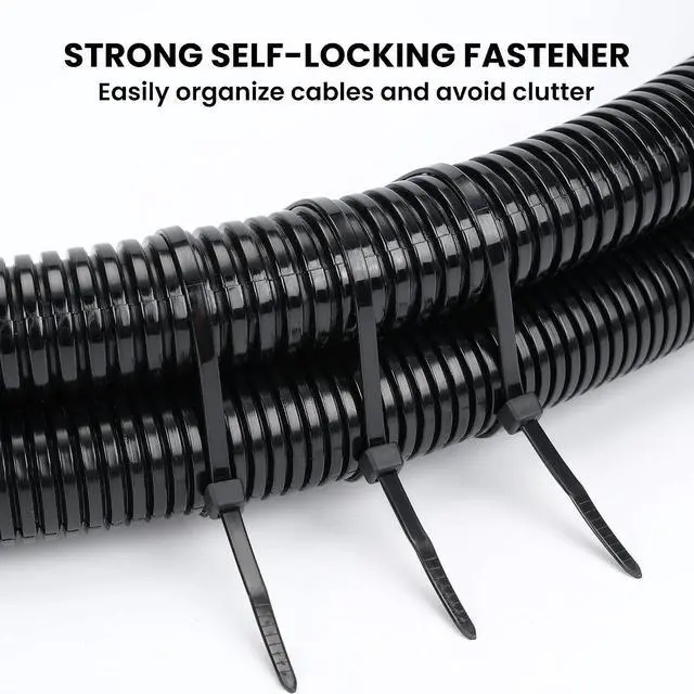 Alt view image 6 of 7 - 8 Inch Zip Ties (100 Pack) Heavy Duty 40lbs Tensile Strength, UV Resistant Black Cable Ties for Indoor & Outdoor Use, Durable Nylon Wire Ties for Organizing Cables, Garden, Garage, and More