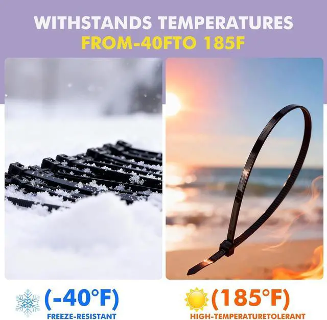 Alt view image 6 of 6 - Black 8 Inch Zip Ties (100 Pack), 45LBS Tensile Strength, UV Resistant Nylon Cable Ties for Indoor & Outdoor Cable Management. Self-Locking Wire Ties.DAQIANG