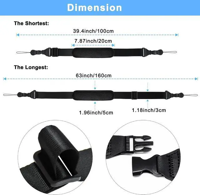 Alt view image 2 of 7 - TIMISM Shoulder Strap with Pad, 2 Sets of Quick Release Buckles, Black | Adjustable between 39" to 63", Replacement Comfortable Neck Lanyard for Camera, Tablet, iPad, Laptop, Binocular, Luggage Bag