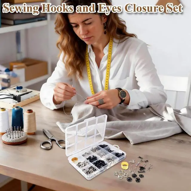 Alt view image 6 of 6 - Hook and Eye Sewing Set Snap Button Kit with Bra Hooks & Skirt Hooks and Eyes Latches for Different Options for Sewing Closures,3 Styles Sewing Fasteners for Clothing