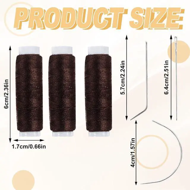 Alt view image 2 of 7 - Hair Needle and Thread Set 12 Pcs Sewing Hair Extension Tools Curved Needle Brown Weaving Threads for Making Wig, Sew in Needles and Thread(Brown)