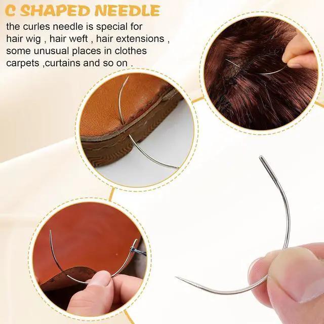 Alt view image 4 of 7 - Hair Needle and Thread Set 12 Pcs Sewing Hair Extension Tools Curved Needle Brown Weaving Threads for Making Wig, Sew in Needles and Thread(Brown)