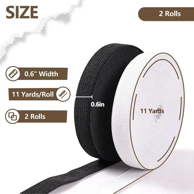 Alt view image 2 of 7 - 0.6 Inch 22 Yards Elastic Band for Sewing, Durable & Soft Elastic for Waistbands, Pants, DIY Crafts, Wig Making & Pajamas, 2 Rolls Knit Bands, Black & White.