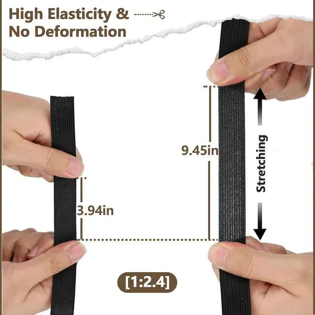 Alt view image 3 of 7 - 0.6 Inch 22 Yards Elastic Band for Sewing, Durable & Soft Elastic for Waistbands, Pants, DIY Crafts, Wig Making & Pajamas, 2 Rolls Knit Bands, Black & White.
