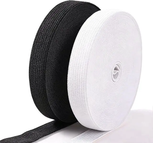 Main image of 0.6 Inch 22 Yards Elastic Band for Sewing, Durable & Soft Elastic for Waistbands, Pants, DIY Crafts, Wig Making & Pajamas, 2 Rolls Knit Bands, Black & White.