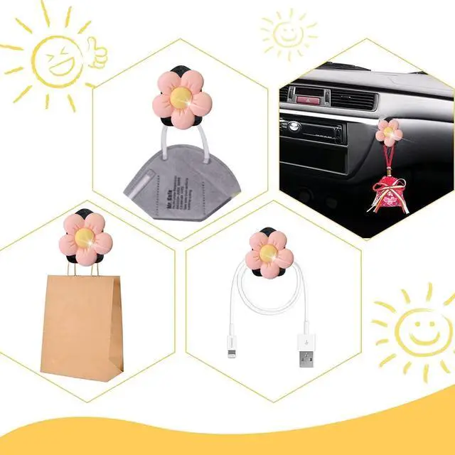 Alt view image 3 of 7 - Bling Heart Air Vent Clips, 6 Pcs Red Heart Car Air Fresheners, Diamond Car Interior Decor Charm + Cute Sunflower Mask Hook